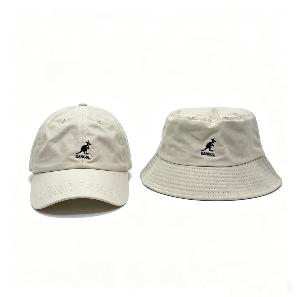 2Pc Beige KANGOL Hat Set Baseball Cap + Cotton Bucket Hat Unisex Streetwear Hats